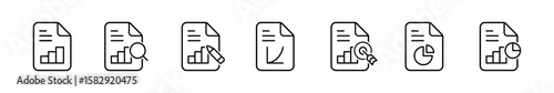 Analytics data icons collection. Audit document symbol. research, statistics, chart, results, report, review, profit, analysis, overview, evaluate, pictogram signs vector illustration