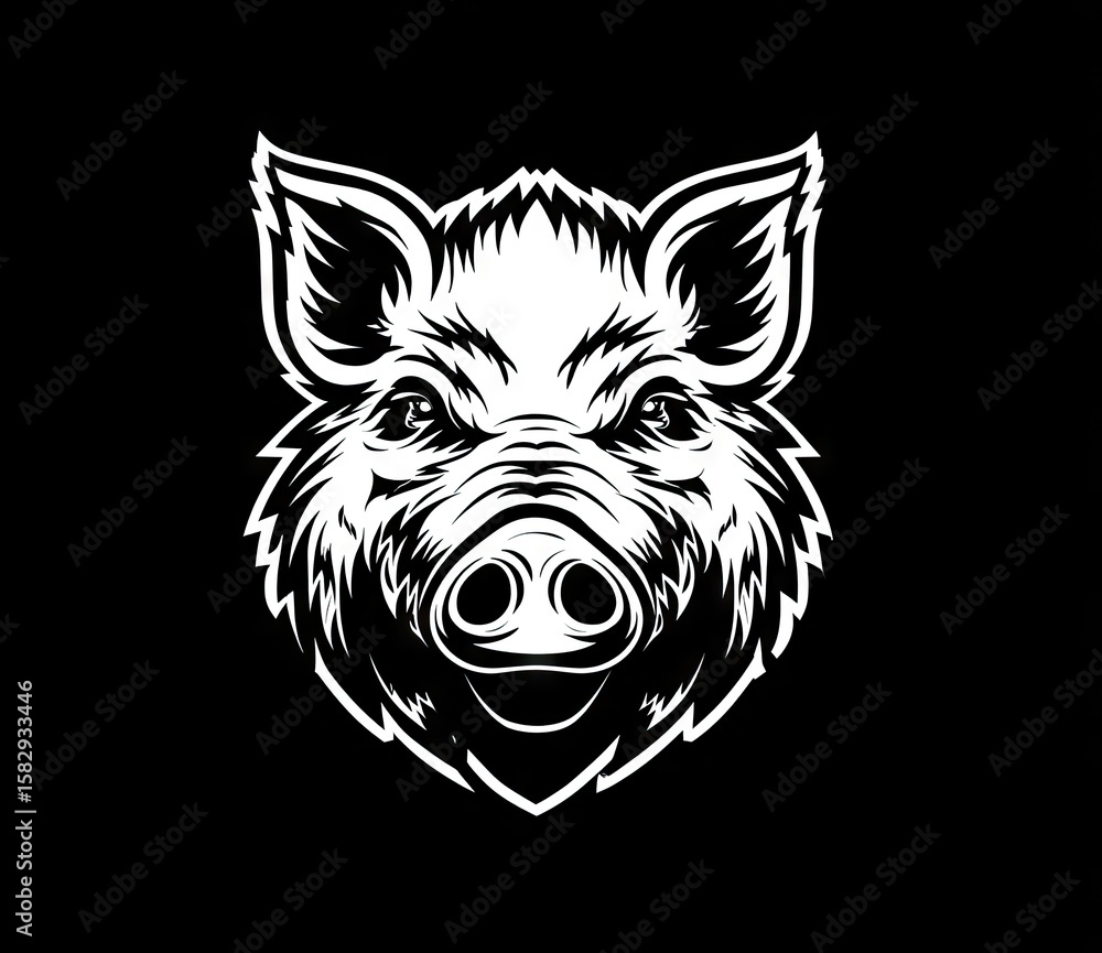 Obraz premium White pig head on black background