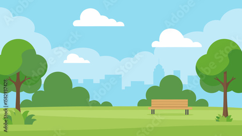 Open park background with soft grass and sky vector illustration
