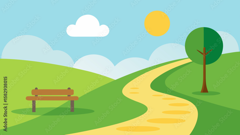 Fototapeta premium Springtime park scene with winding path vrctor illustration