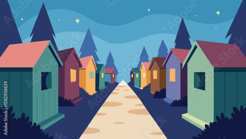 Backyard alley of tiny magical houses vector illustration