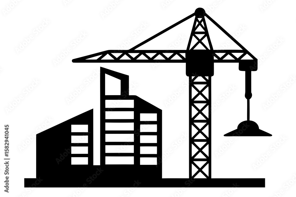 Obraz premium A vector silhouette of a building industry element, such as a crane, against a white background