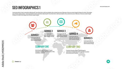 SEO Infographics: Visualize global SEO strategies, service offerings, and company outreach on a world map