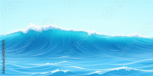 Blue sky with fluffy clouds over a calm blue sea