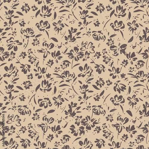 Hand drawn two tone flowers pattern seamless