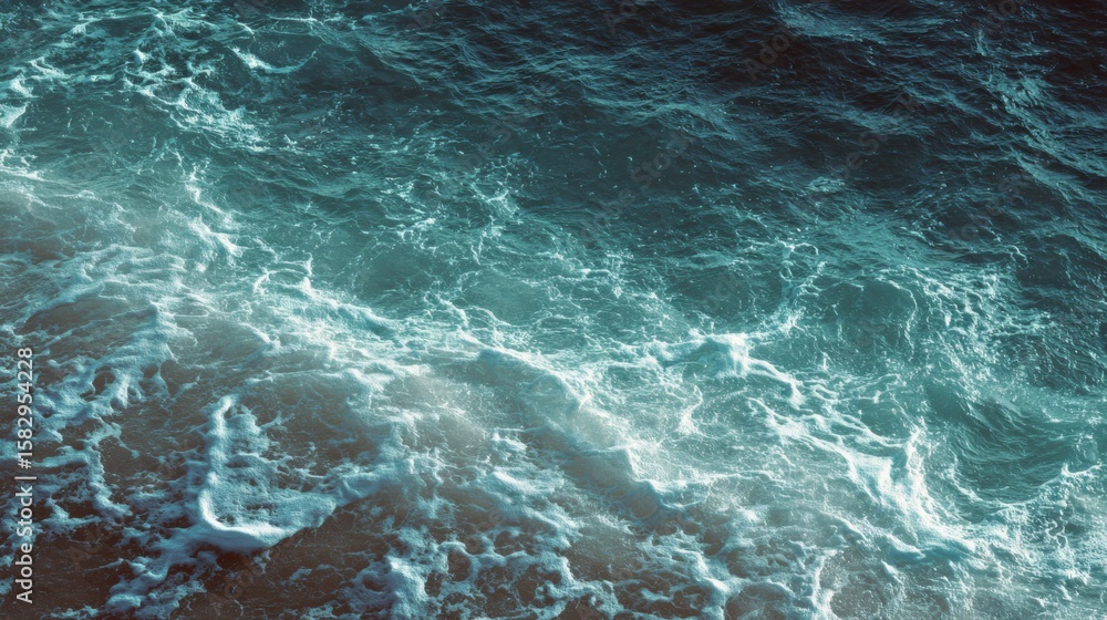 Obraz premium Vivid Turquoise Ocean Waves Crashing with White Foam in Deep Sea Scene