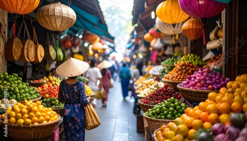 Colorful market street in Asia