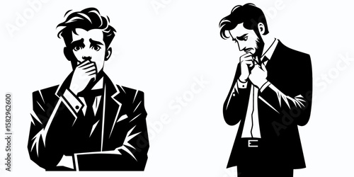 A Actor feeling nervous. Career Job Profession Occupation Employment Work Clipart Line Art Vector Illustration. Performer experiencing worry thespians anxious emotion before stage time.