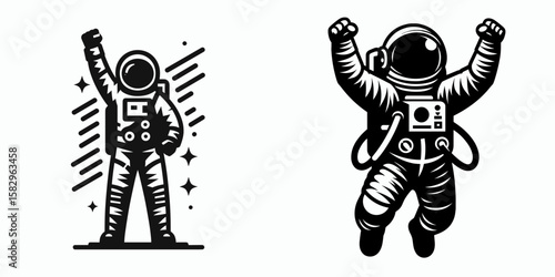 A Astronaut celebrating mission. Career Job Profession Occupation Employment Work Clipart Line Art Vector Illustration. spaceman enjoys achievement after cosmic voyage moment of jubilation.