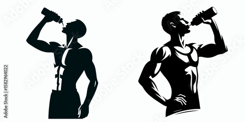 A Athlete drinking water. Career Job Profession Occupation Employment Work Clipart Line Art Vector Illustration. Sport individual consuming aqua for hydration during physical activity.