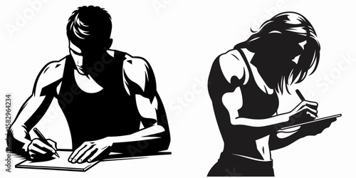 A Athlete signing autographs. Career Job Profession Occupation Employment Work Clipart Line Art Vector Illustration. Sport star writing signature for fan sportsman giving autograph.