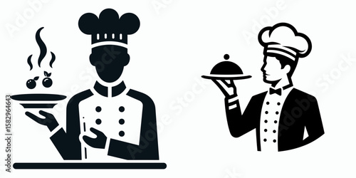 A Chef presenting dish. Career Job Profession Occupation Employment Work Clipart Line Art Vector Illustration. Cook displaying cuisine culinary artist sharing creation for consumption.
