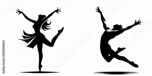 A Dancer expressing joy. Career Job Profession Occupation Employment Work Clipart Line Art Vector Illustration. Performing artist showing glad emotion feeling happy pure enjoyment.