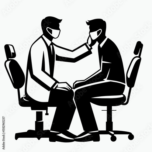 A Dentist comforting patient. Career Job Profession Occupation Employment Work Clipart Line Art Vector Illustration. Doctor reassuring individual. oral healthcare expert support gives.