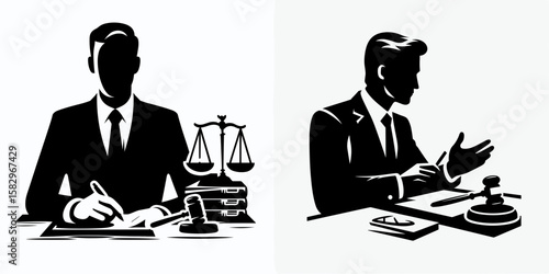 A Lawyer negotiating deal. Career Job Profession Occupation Employment Work Clipart Line Art Vector Illustration. Legal expert arranging accord attorney achieving business terms agreement.