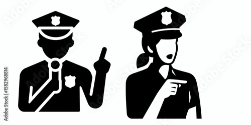 A Police officer giving safety talk. Career Job Profession Occupation Employment Work Clipart Line Art Vector Illustration. Law enforcement agent delivering protection lesson offering.