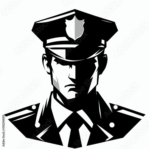 A Police officer feeling determined. Career Job Profession Occupation Employment Work Clipart Line Art Vector Illustration. Law enforcement agent having strong resolve ready for action.