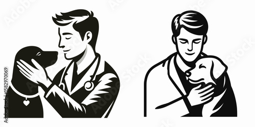 A Veterinarian feeling compassionate. Career Job Profession Occupation Employment Work Clipart Line Art Vector Illustration. Animal doctor having pity understanding creature ailment care.