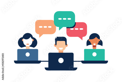 People collaborate and communicate online through their computers