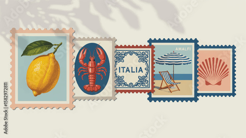 Vintage Italian seaside travel stamps postage stamps