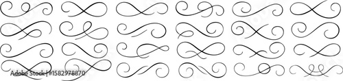 Elegant swirl decorative flourishes set. Curly calligraphic ornaments perfect for invitations, wedding designs, certificates, and vintage-style branding projects