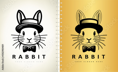 Rabbit with hat logo vector. Animal design
