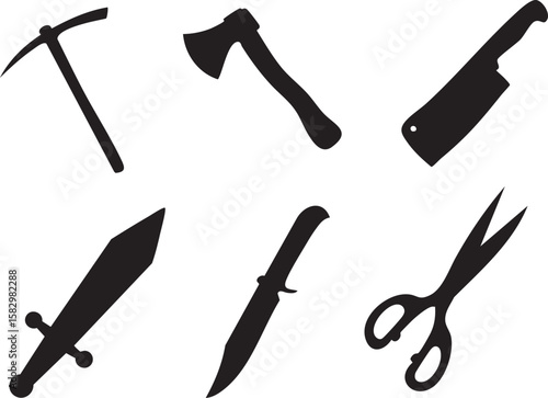 A set of  knives tools silhouette art vector illustration 