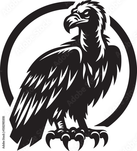 Eagle vector illustration: A majestic wild bird with widespread wings, its head a fierce silhouette, symbolizing freedom, yet here depicted as an animal constrained in a cage, a poignant cartoon desig