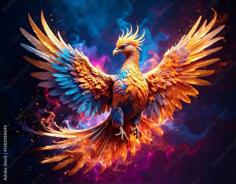 Obraz premium Fiery phoenix in vibrant flight