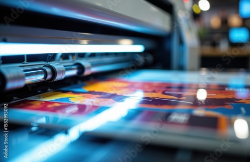 Wallpaper Mural Printer printing colorful images on paper with bright LED lights illuminating the scene Torontodigital.ca