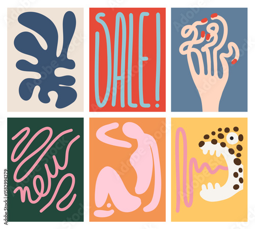 Set of Abstract Artistic Bold Lines Poster Backgrounds. Modern Design Templates for Social Media and Print