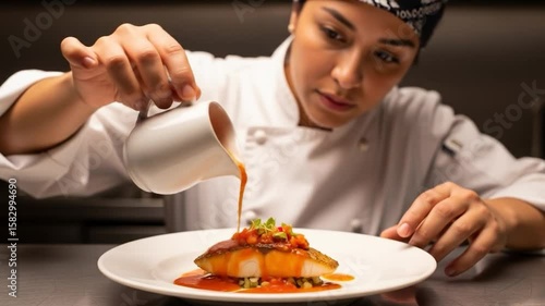 Chef Carefully Plates Delicious Fish Dish