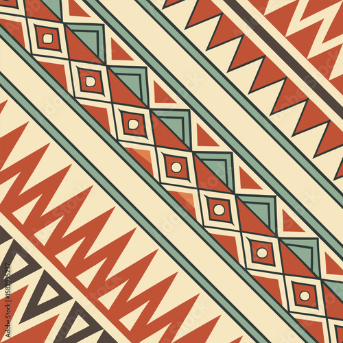 Abstract geometric pattern featuring repeating shapes and earth tone colors for background design