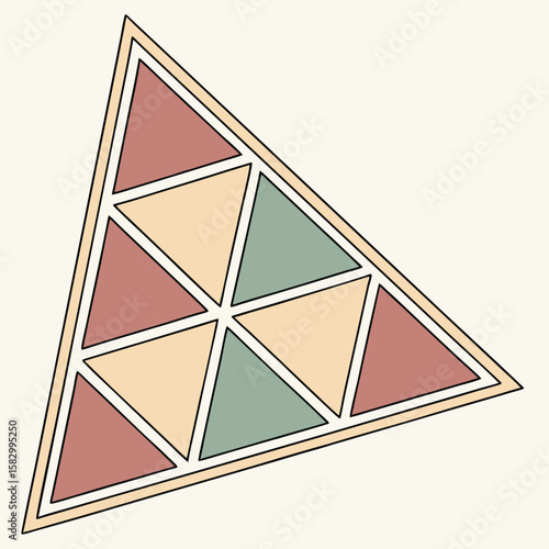 Abstract geometric triangle composition with segmented triangles in earth tone colors and outlines