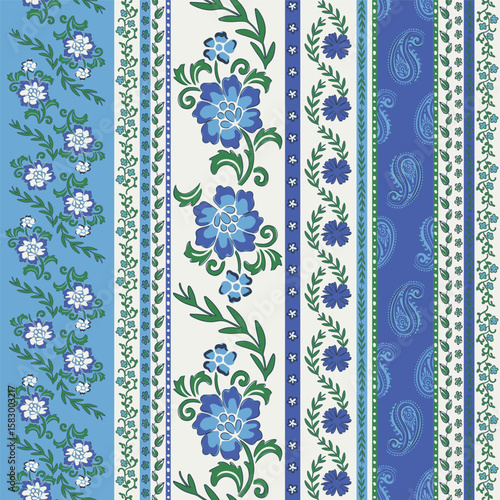 paisley striped and Indian flower motifs