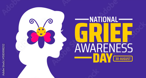 Grief Awareness Day background, banner or poster design template. observed every year in August. Holiday concept. Use to any Template, card, poster, placard, template.