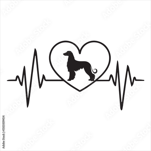 Afghan Hound Dog with Heartbeat Line 