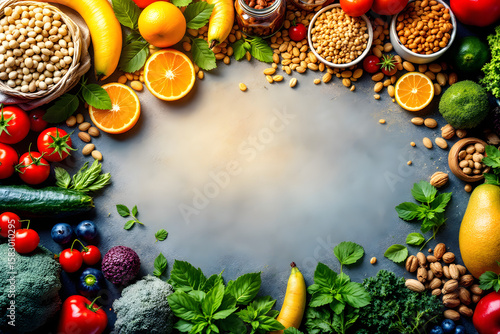 Wallpaper Mural Colorful Fruits Vegetables and Nuts on a Concrete Background Torontodigital.ca