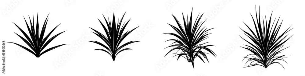 Fototapeta premium Black silhouette icons of succulent plants arranged in a row