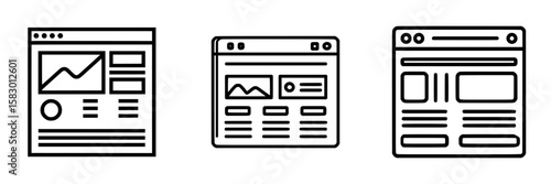 Variety of black icons representing web layouts and user interface design in a modern digital workspace