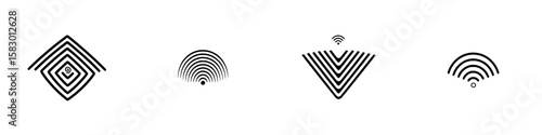 Unique black icon designs featuring geometric patterns and curves showcasing innovative modern art styles and shapes in a minimalist approach