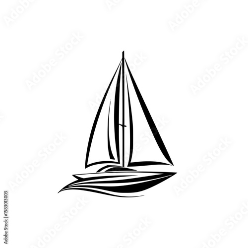 Stylized black sailing boat icon representing maritime adventure and leisure activities on water