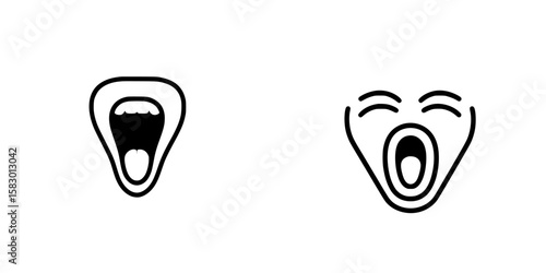 Black icons depicting various expressions of yawning or shouting in a minimalist design style