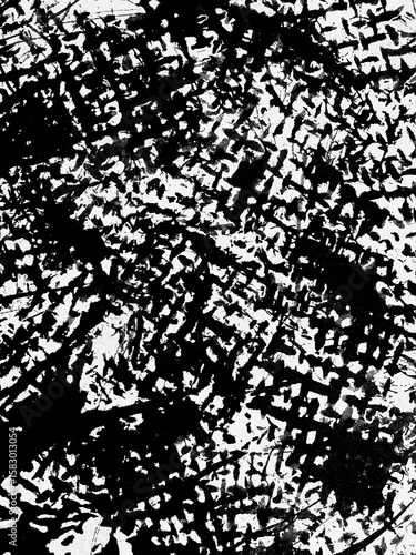 Abstract black and white textured surface depicting chaotic patterns and lines from a creative artistic approach