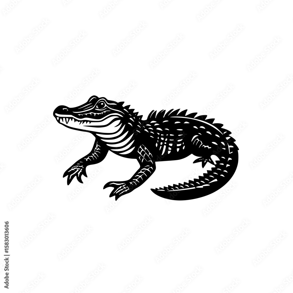 Naklejka premium Black icon of an alligator graphic showing its detailed design and distinct features for creative projects or branding use