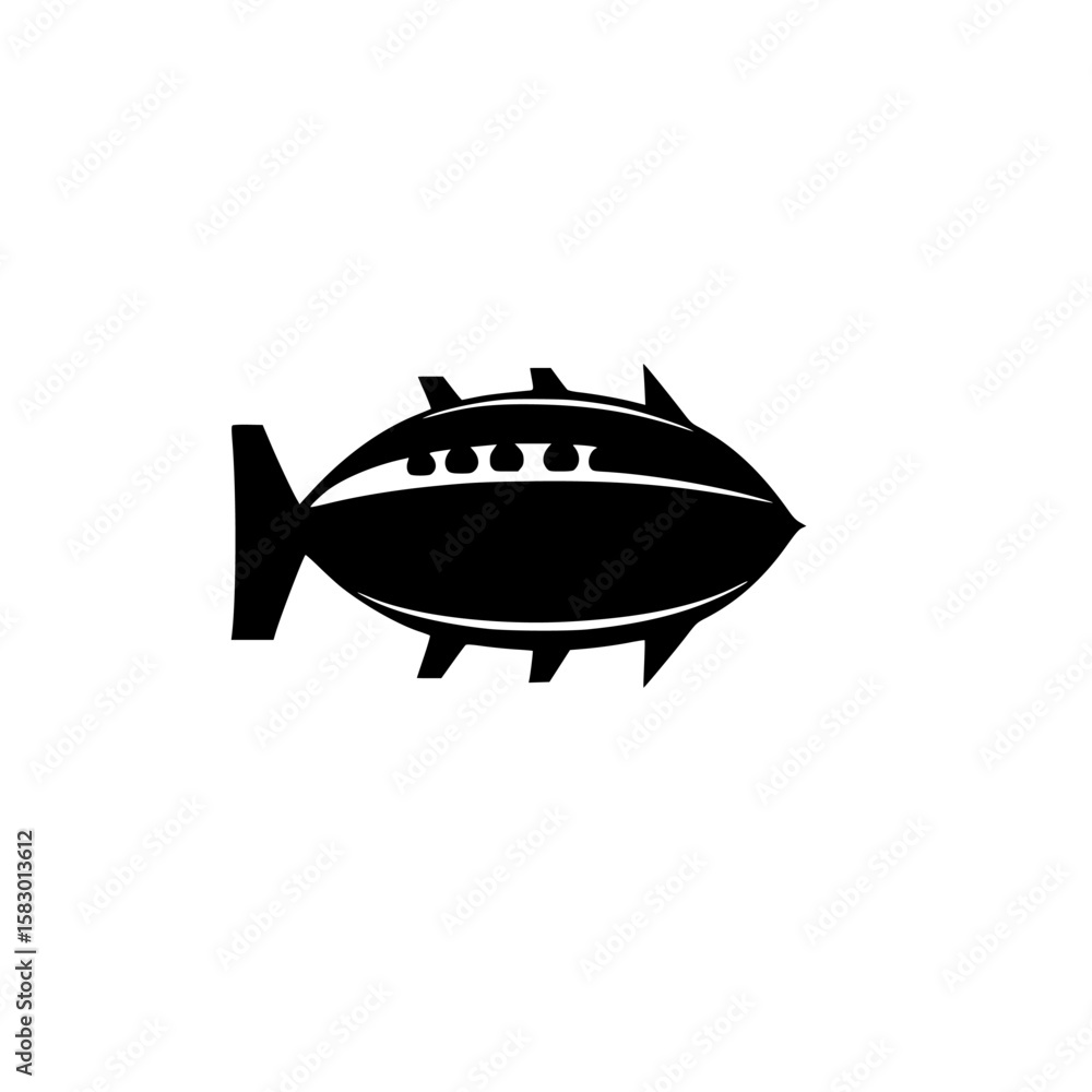 Fototapeta premium Black icon depicting a stylized airship design against a plain background