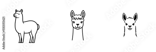 Stylized black icons representing llamas in various poses and expressions for creative design use