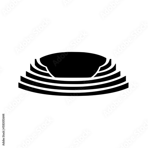 Modern black icon representing an amphitheater design with layered seating
