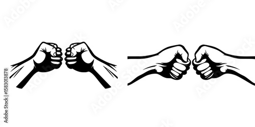 Black icon showcasing two sets of fists bumping in a gesture of celebration or greeting