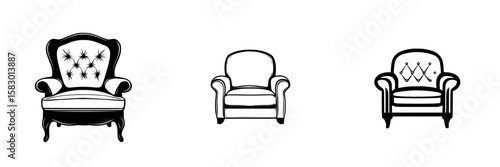 Various styles of black armchairs showcased in a minimalist design setting for modern interior decor and furniture selection inspiration
